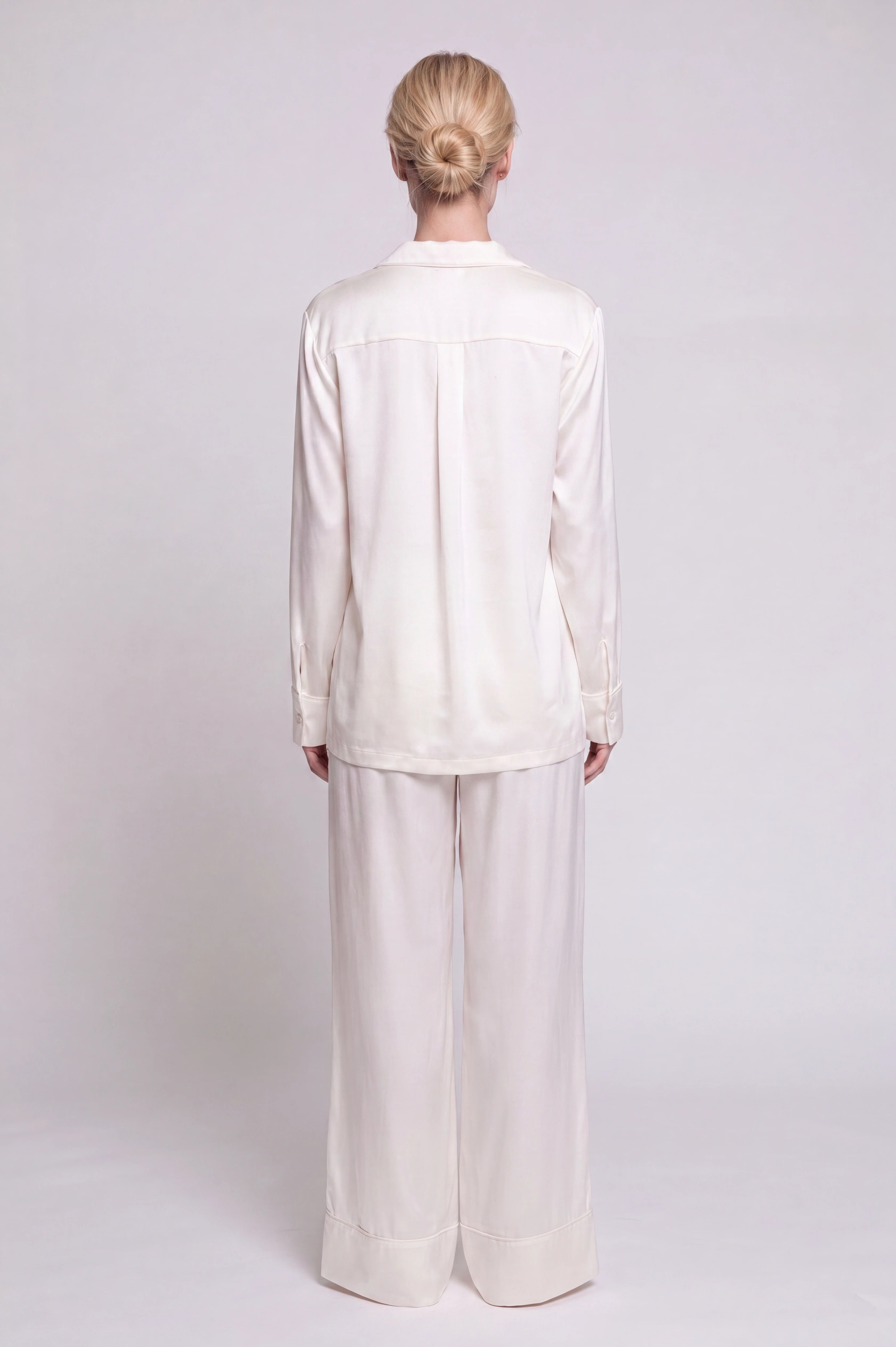 Lila Satin Ivory 3-Piece Lounge Set with Shirt, Pants and Shorts