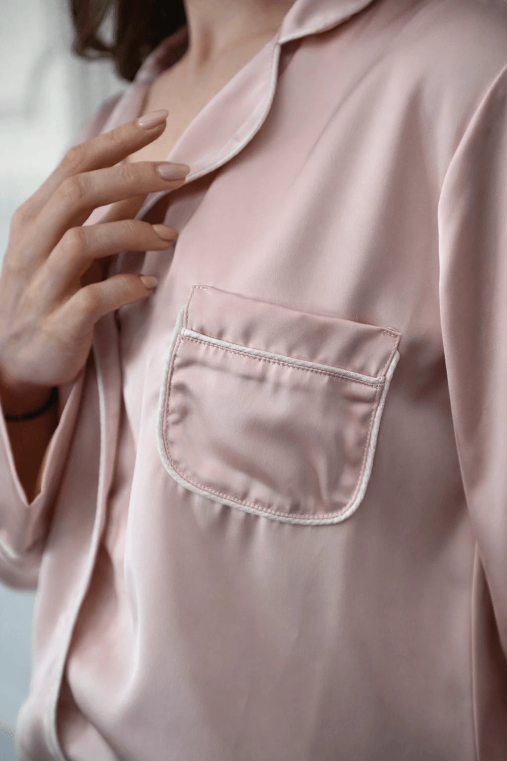 Lila Satin blush  Pyjama with pants and shirt