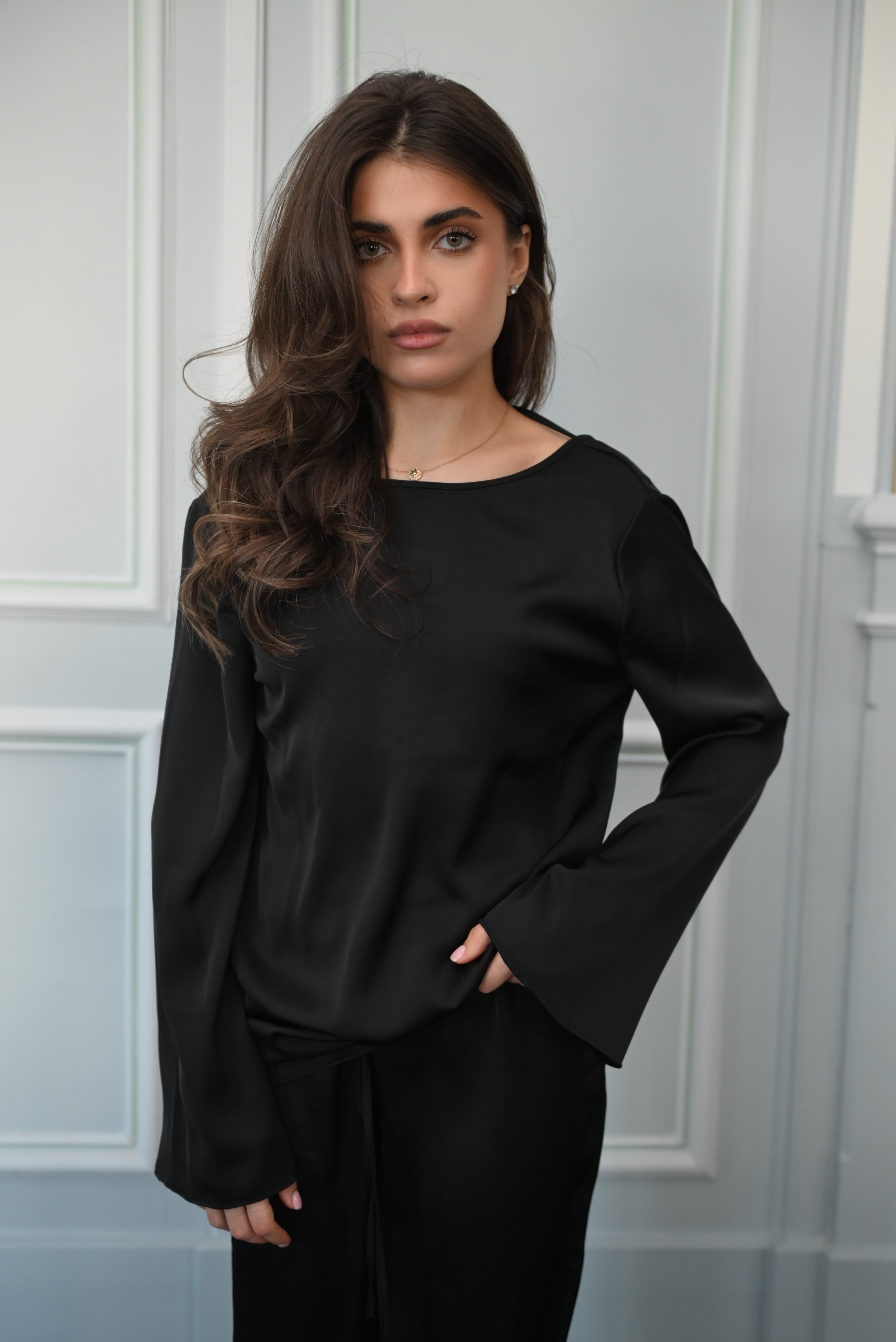 Nina Satin  Black Set with Open Back
