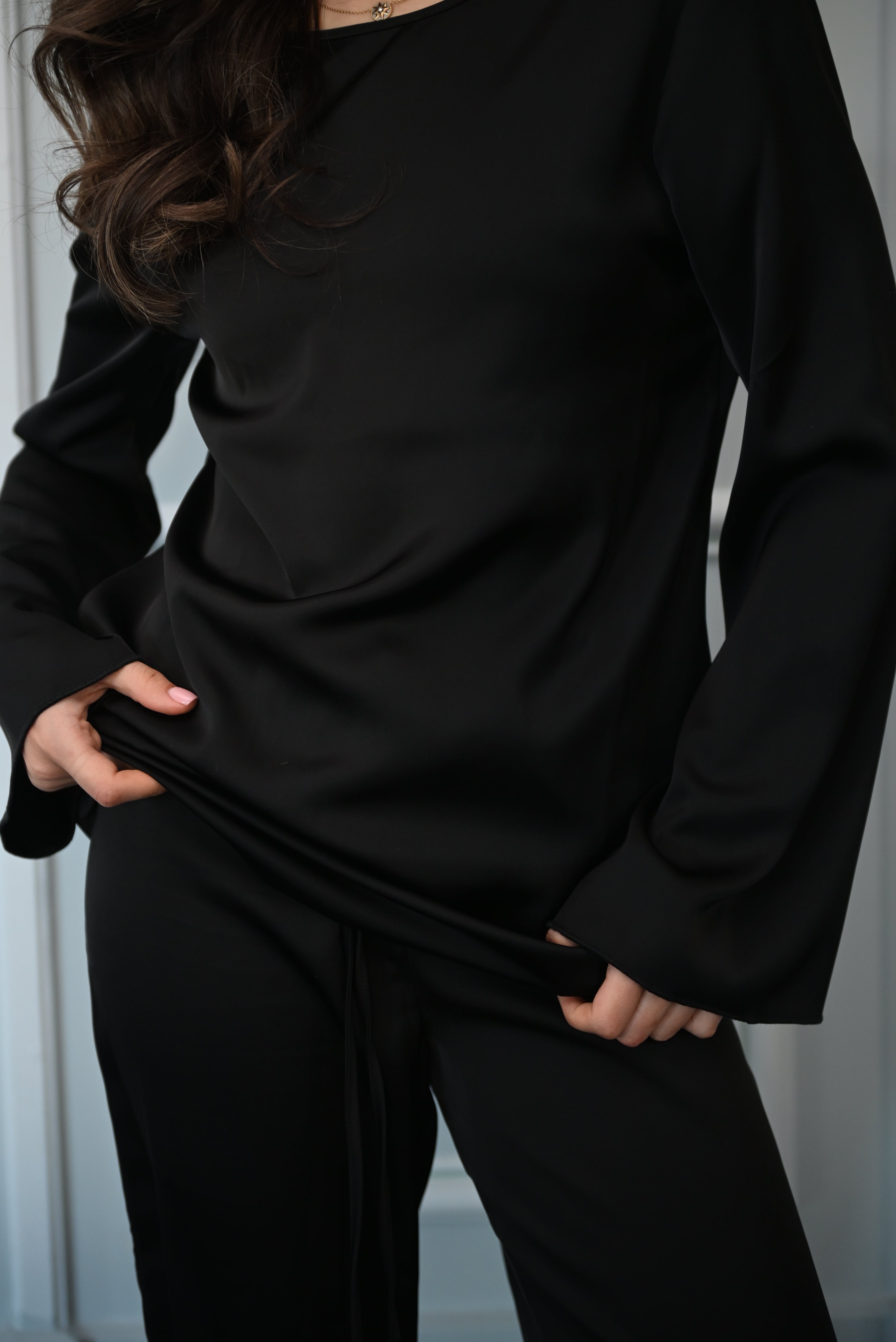 Nina Satin  Black Set with Open Back