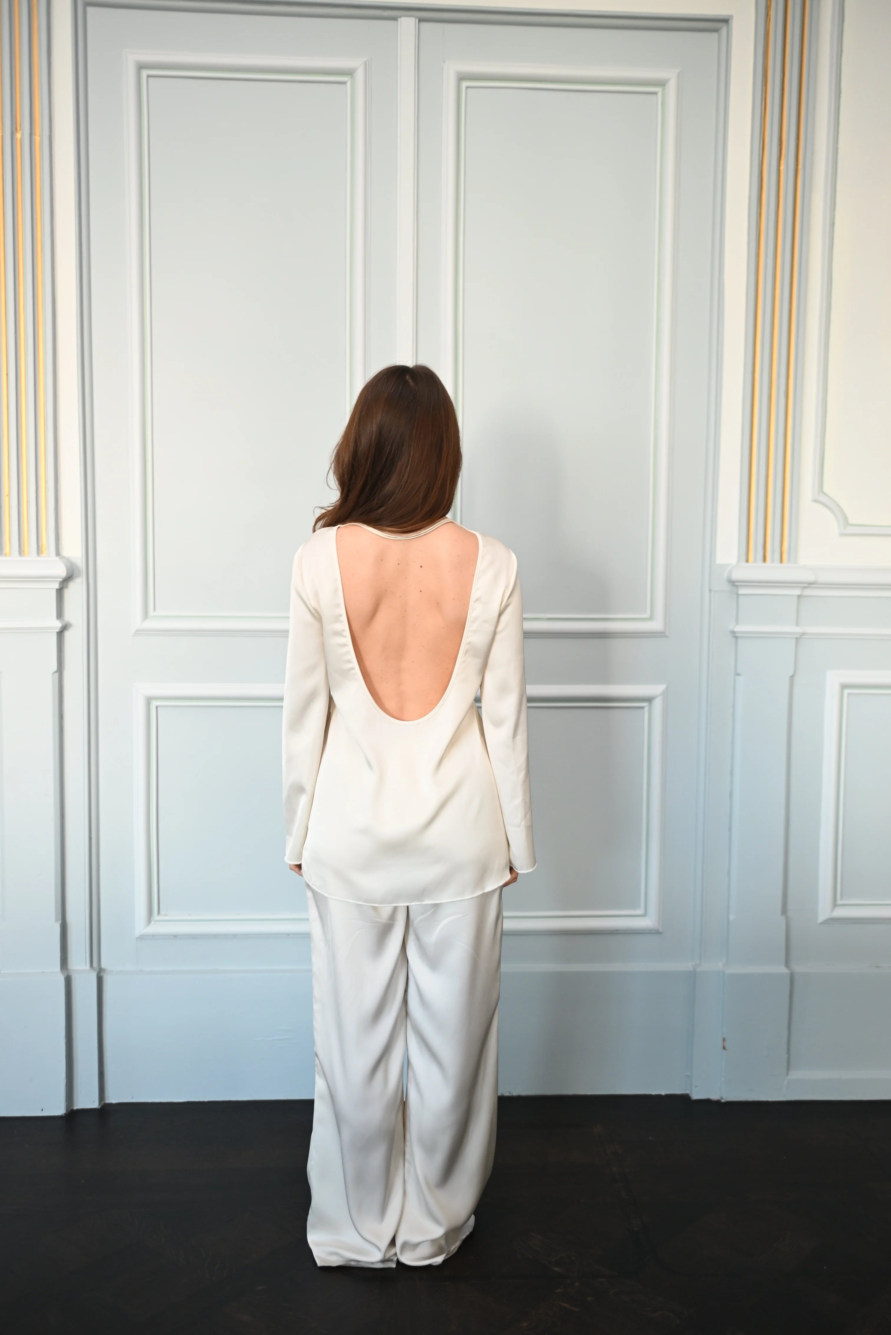 Nina Satin  ivory Set with Open Back