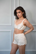 Ivory satin set shorts and top