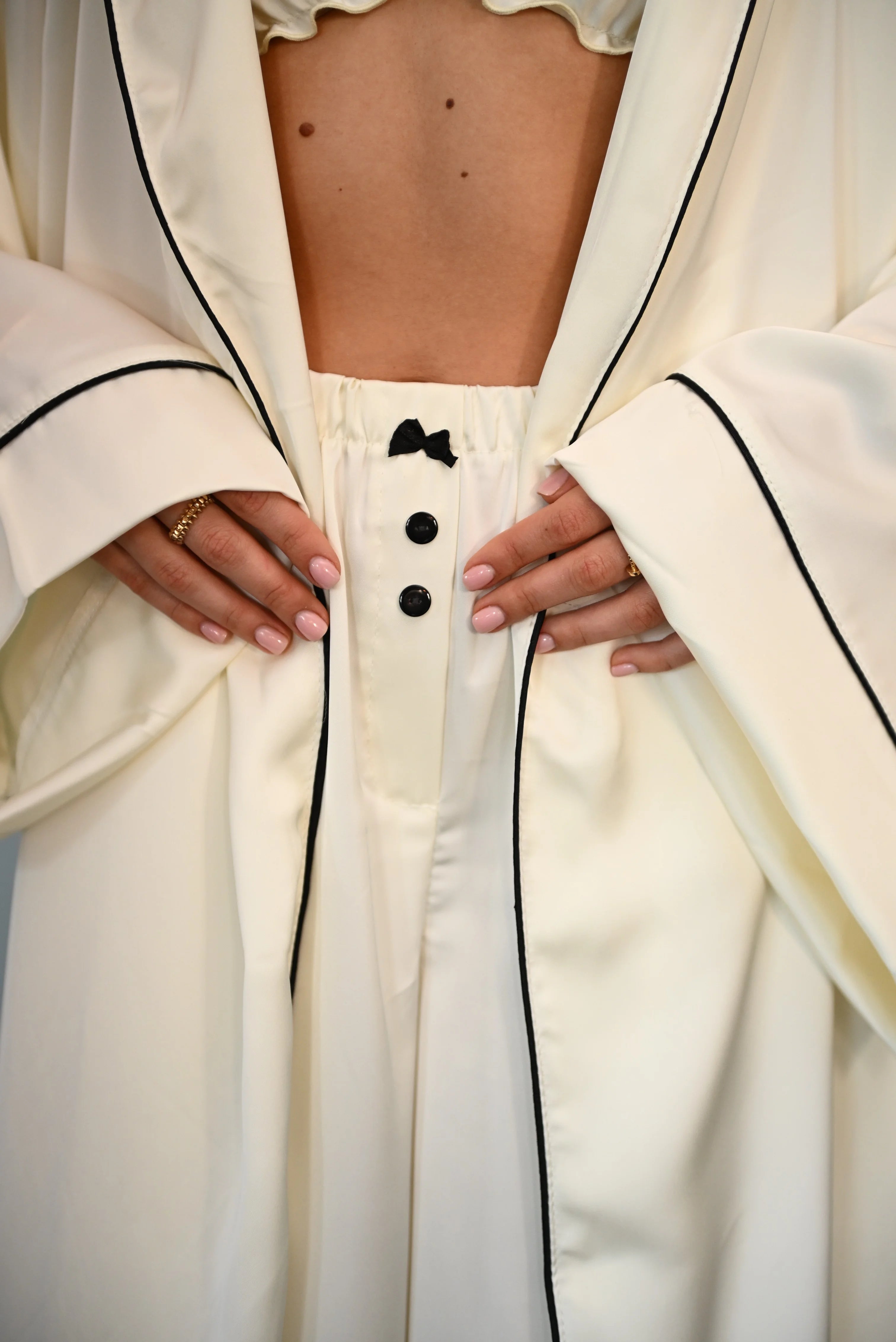 Aurora Satin Ivory Three-Piece Set with Kimono