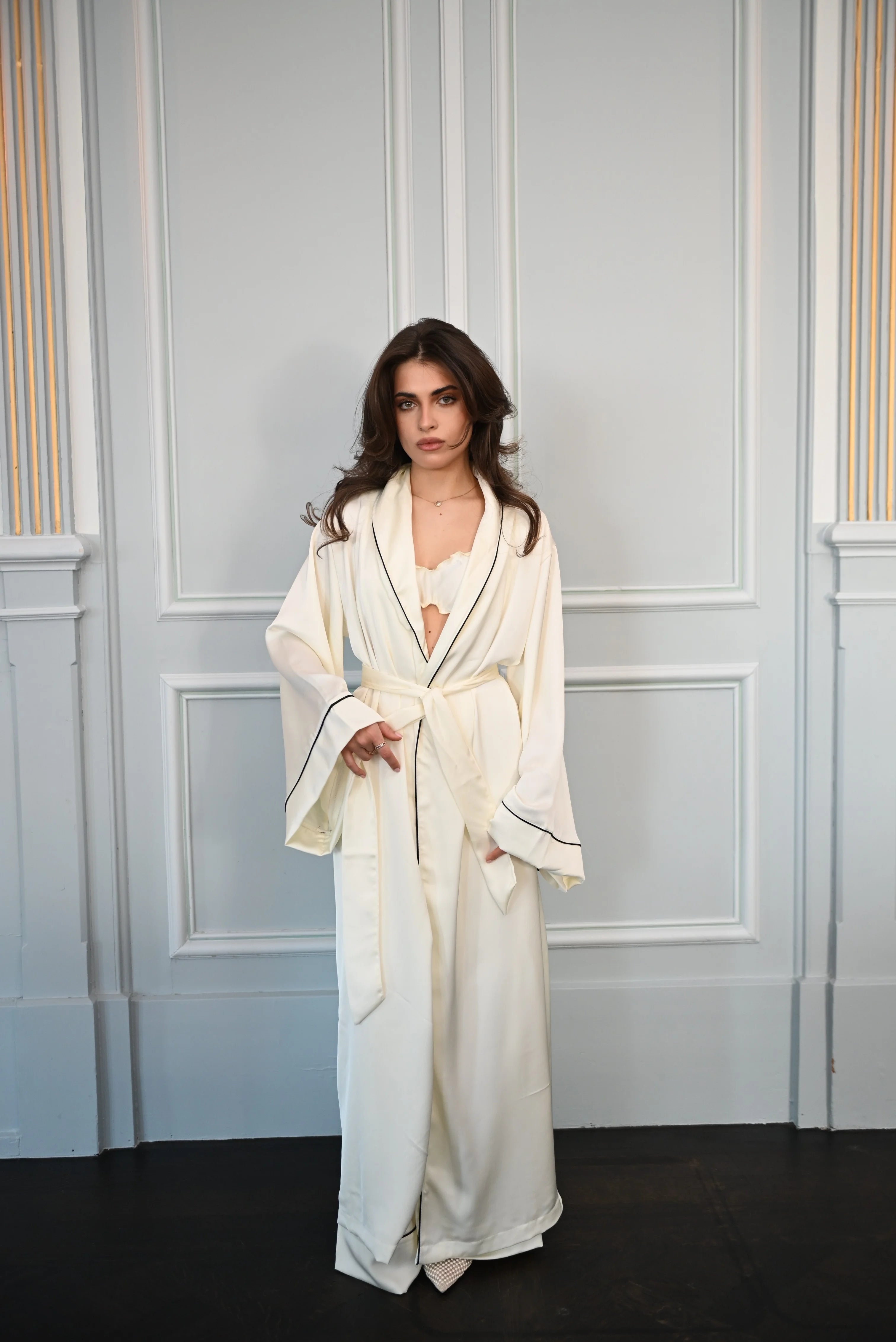 Aurora Satin Ivory Kimono  Atelier Soi