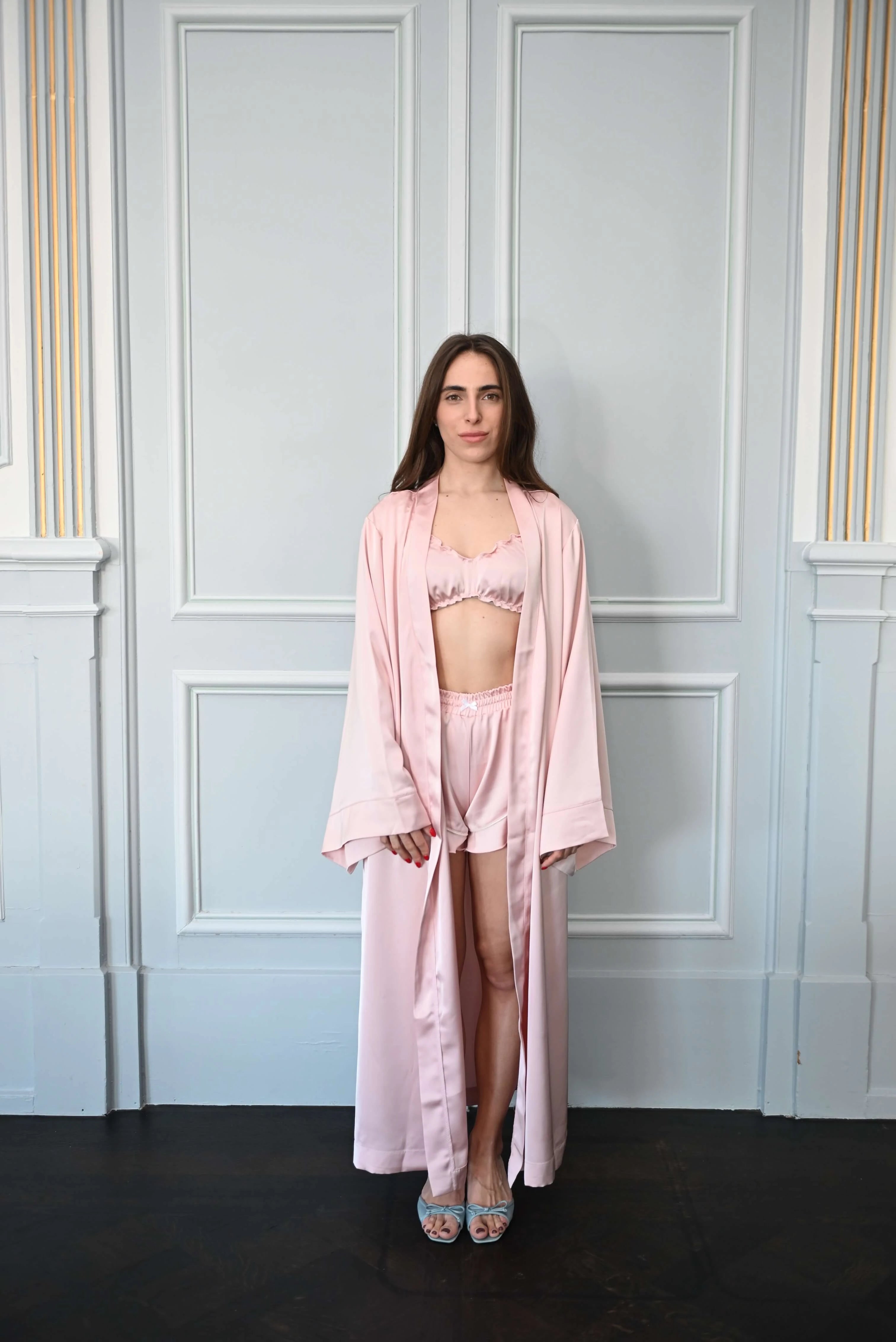 Camille Satin blush Set with Piping Details