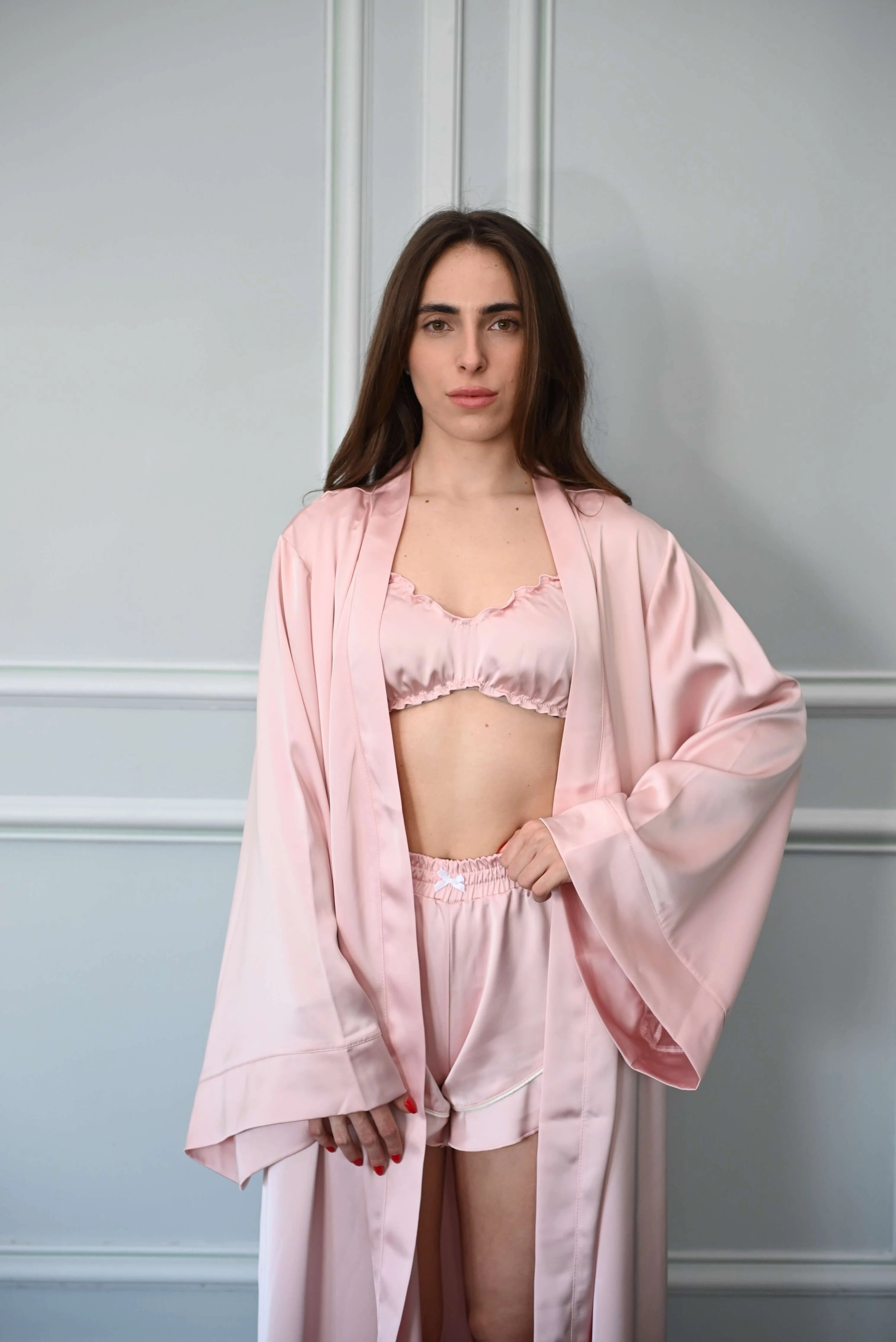 Camille Satin blush Set with Piping Details