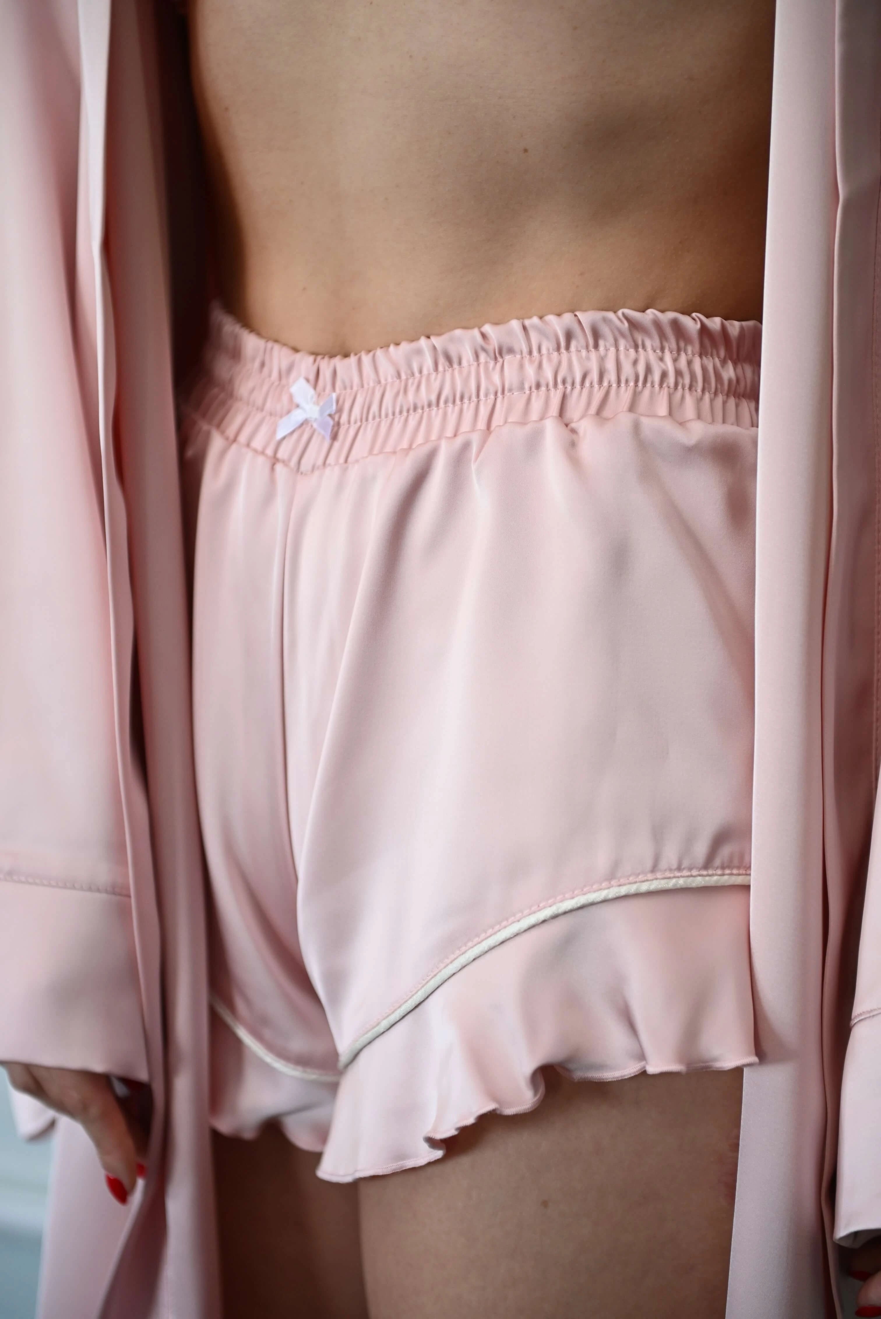 Camille Satin blush Set with Piping Details