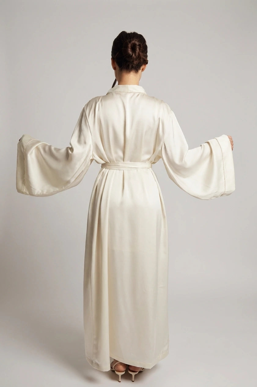 Lila Satin Ivory Kimono Robe