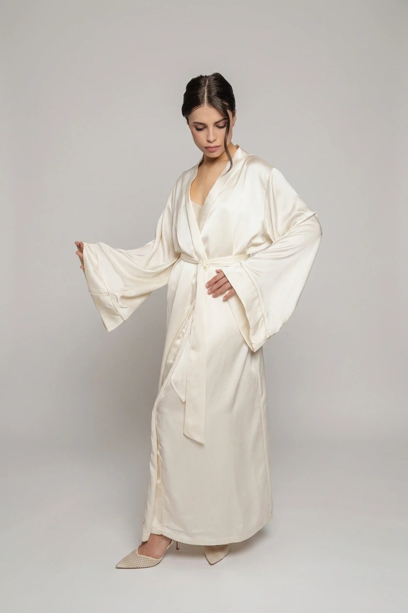 Lila Satin Ivory Kimono Robe