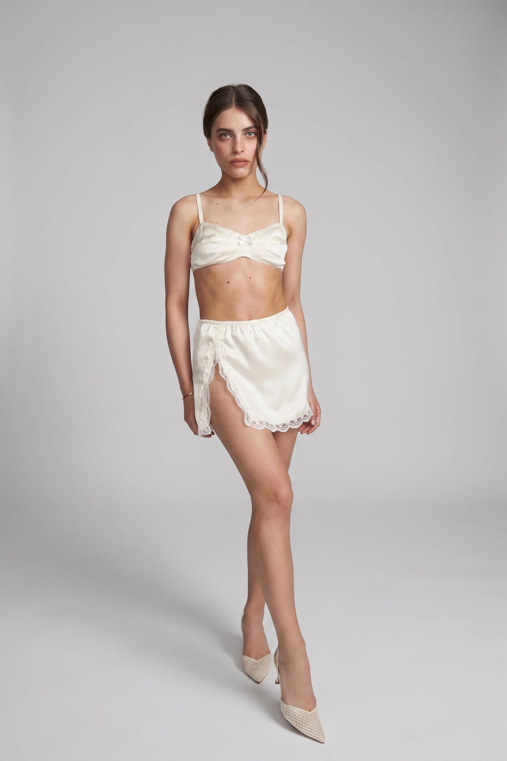 Élise Satin Ivory Two-Piece Set – Bralette & Mini Skirt