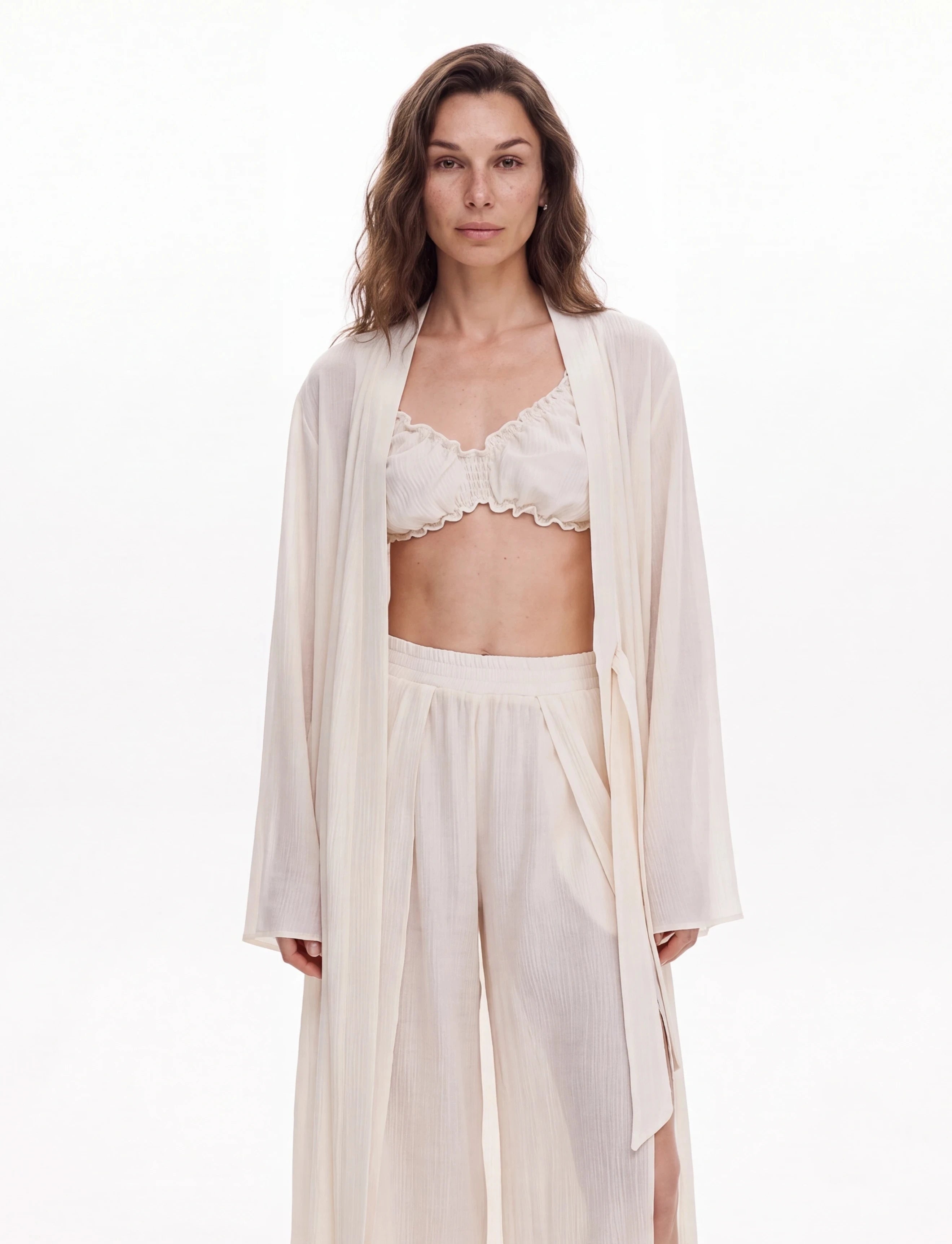 Océane Viscose white Three-Piece Set with Kimono