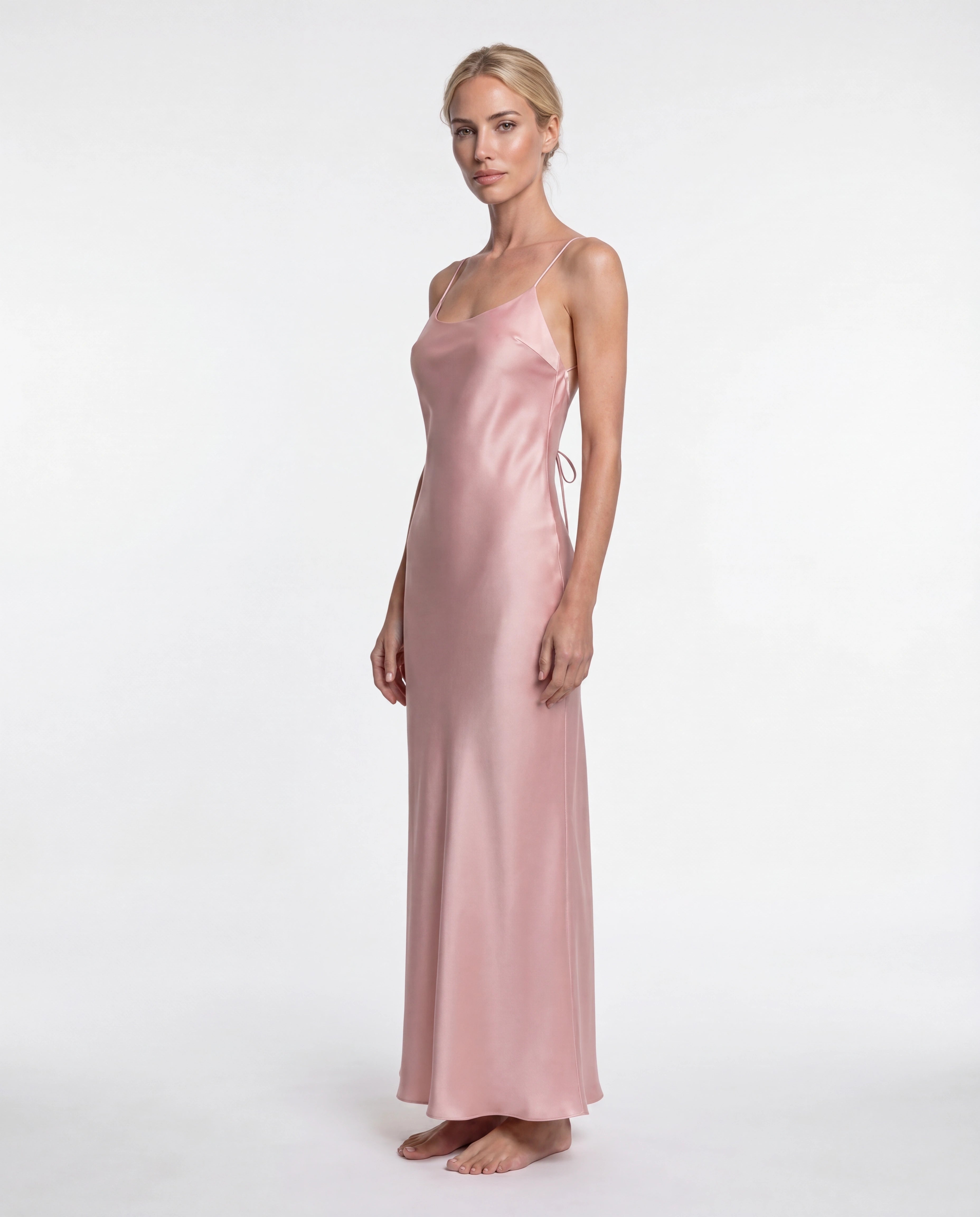 Rosalie Satin Blush Maxi Dress with Open Back