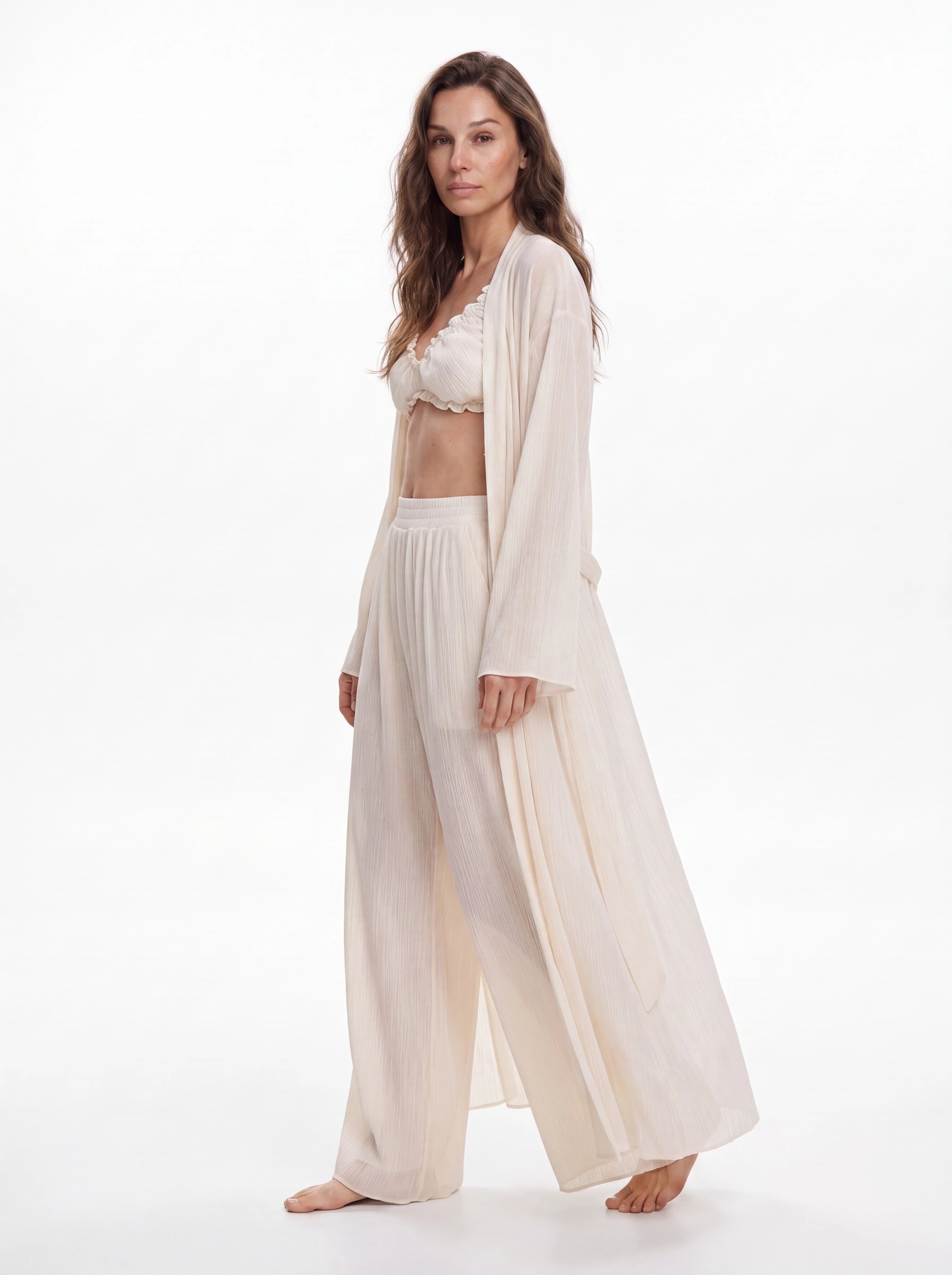 Océane Viscose white Three-Piece Set with Kimono