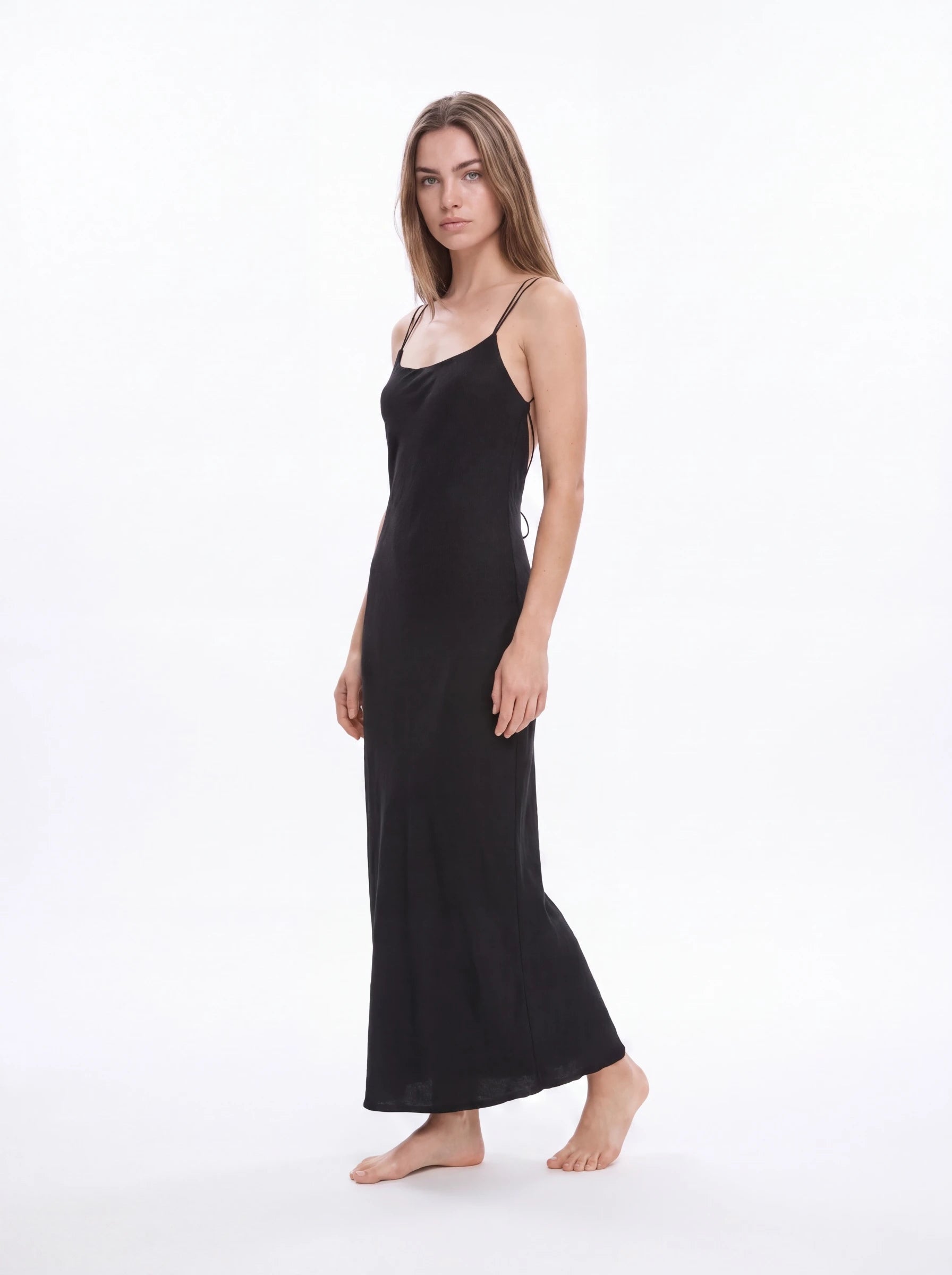 Rosalie Satin Black Maxi Dress with Open Back