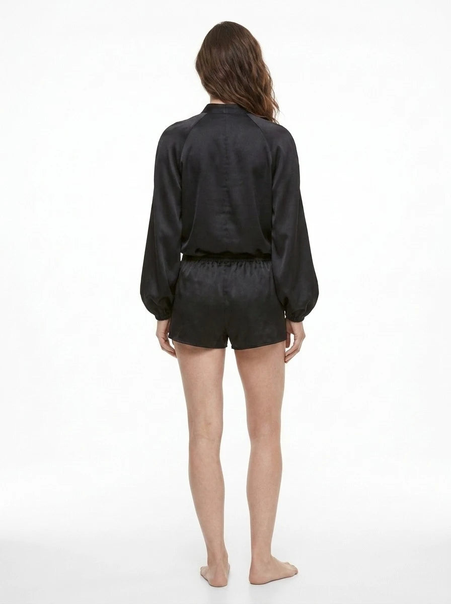 Sophie Satin Black Set with Lace Details and Shorts