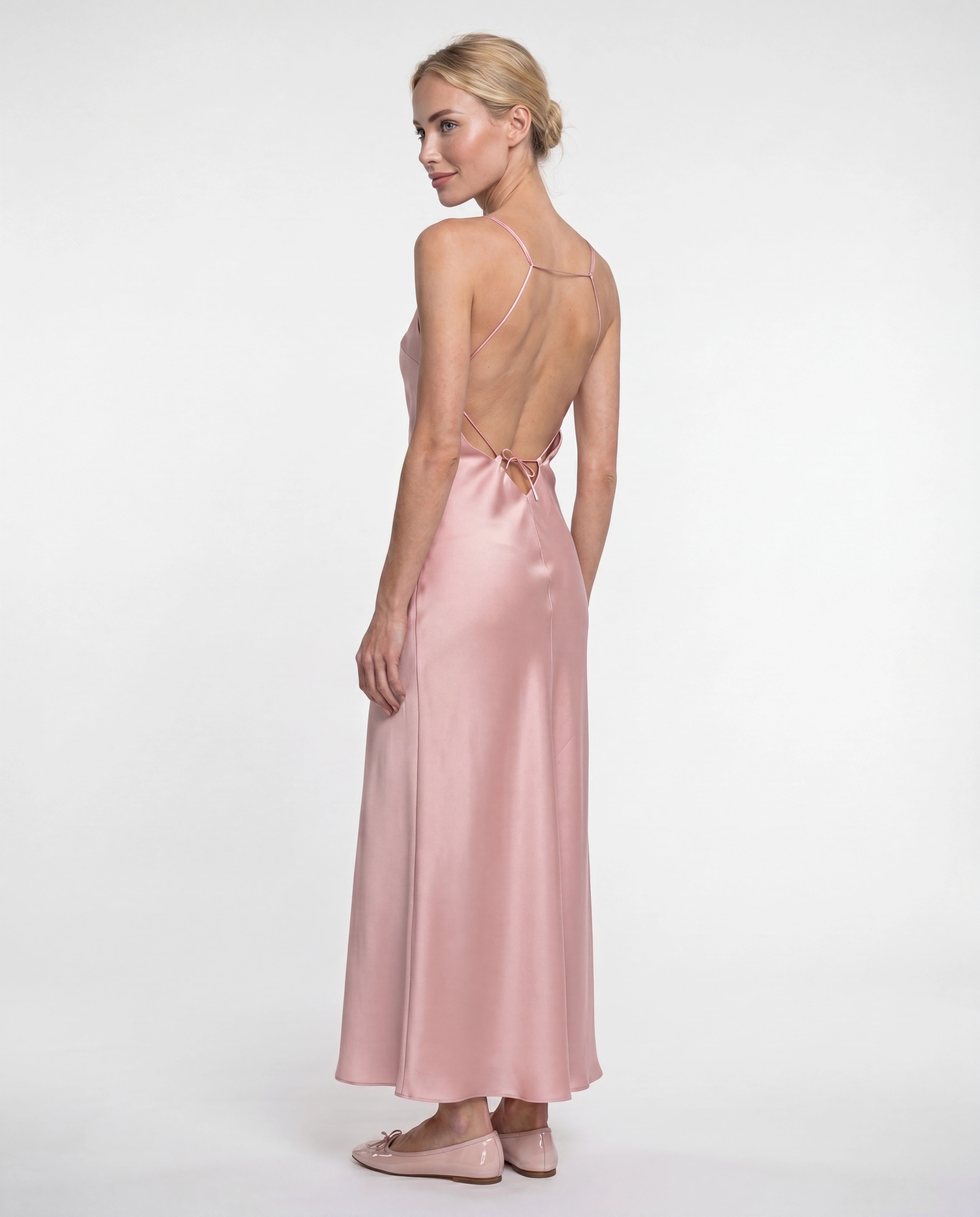 Rosalie Satin Blush Maxi Dress with Open Back