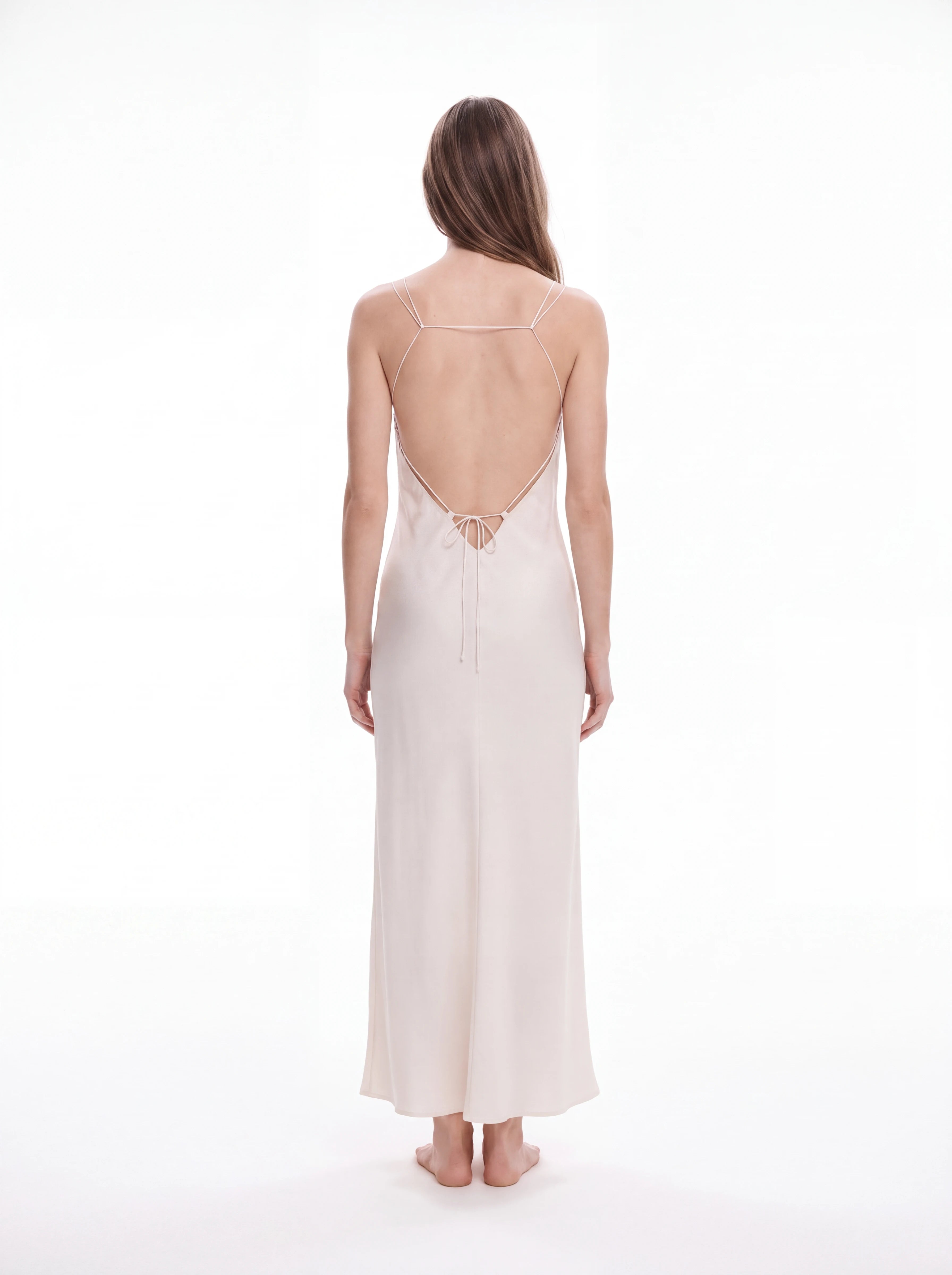 Rosalie Satin Ivory Maxi Dress with Open Back