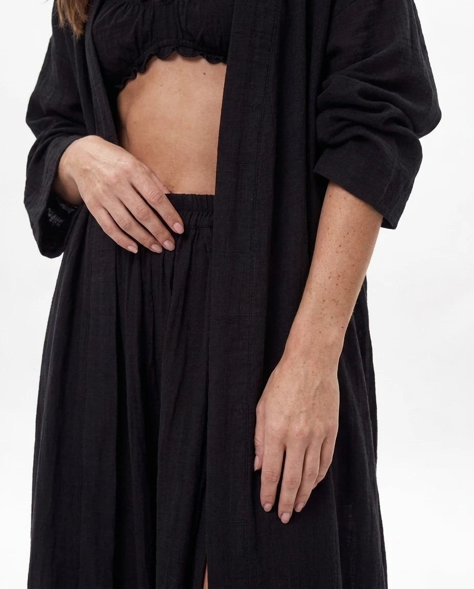 Océane Viscose Black Three-Piece Set with Kimono