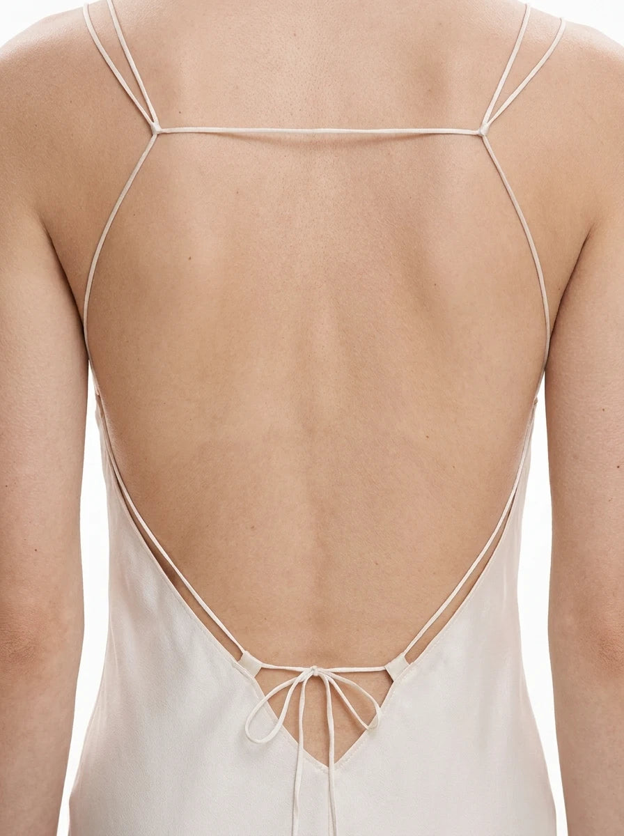 Rosalie Satin Ivory Maxi Dress with Open Back