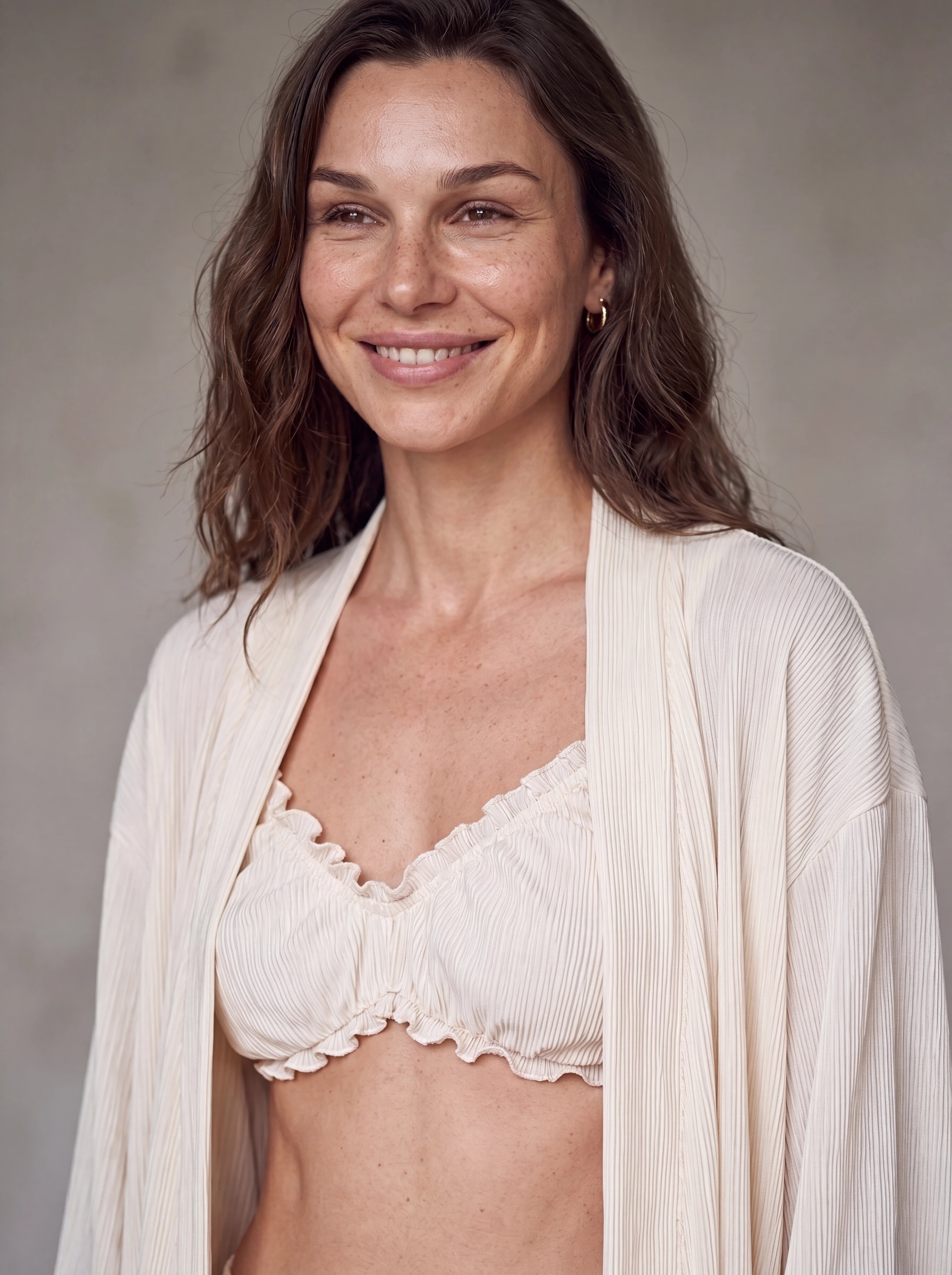 Océane Viscose white Three-Piece Set with Kimono