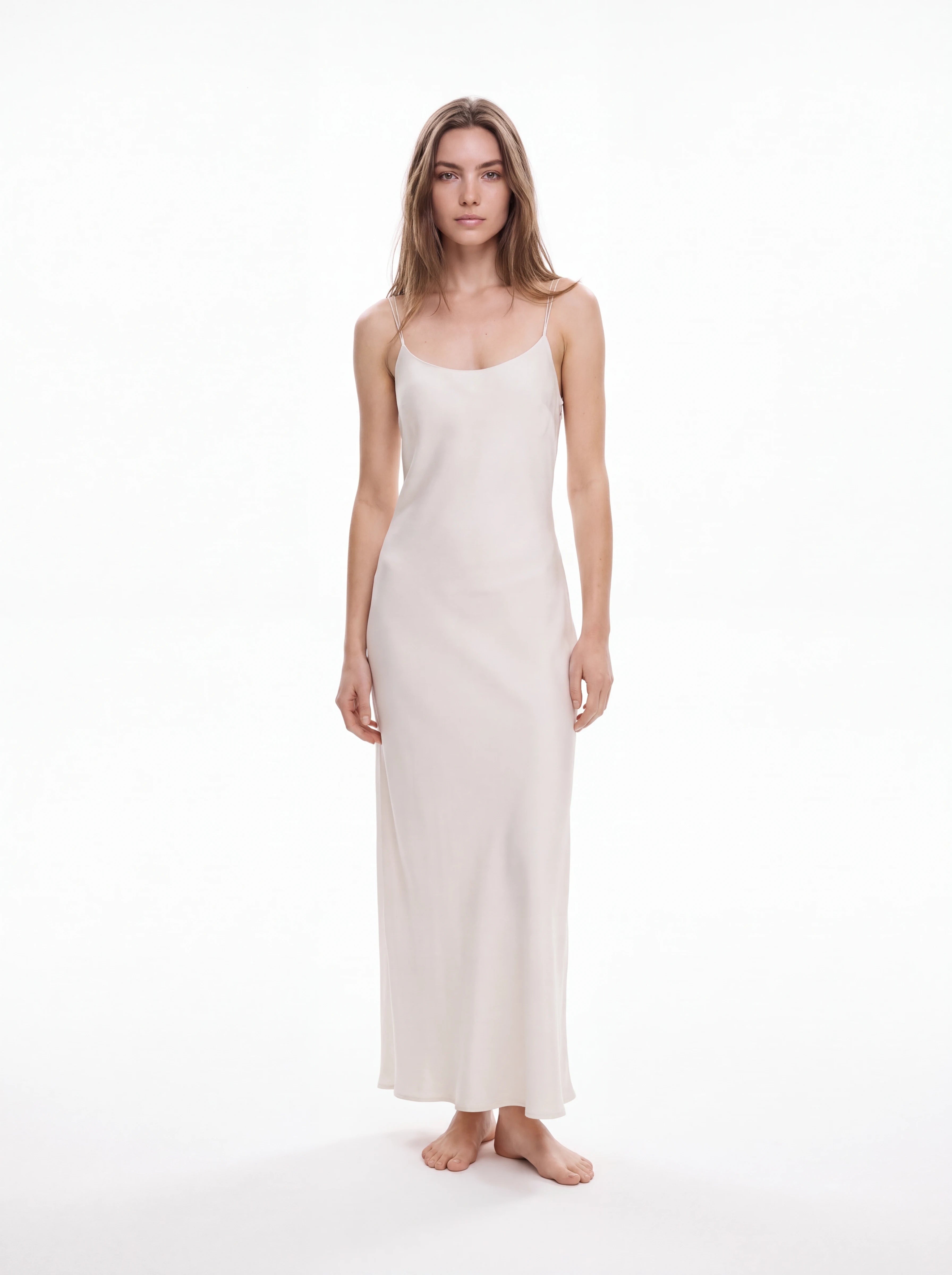 Rosalie Satin Ivory Maxi Dress with Open Back