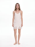 Juliette Satin Ivory Mini Slip Dress with French Lace Hem