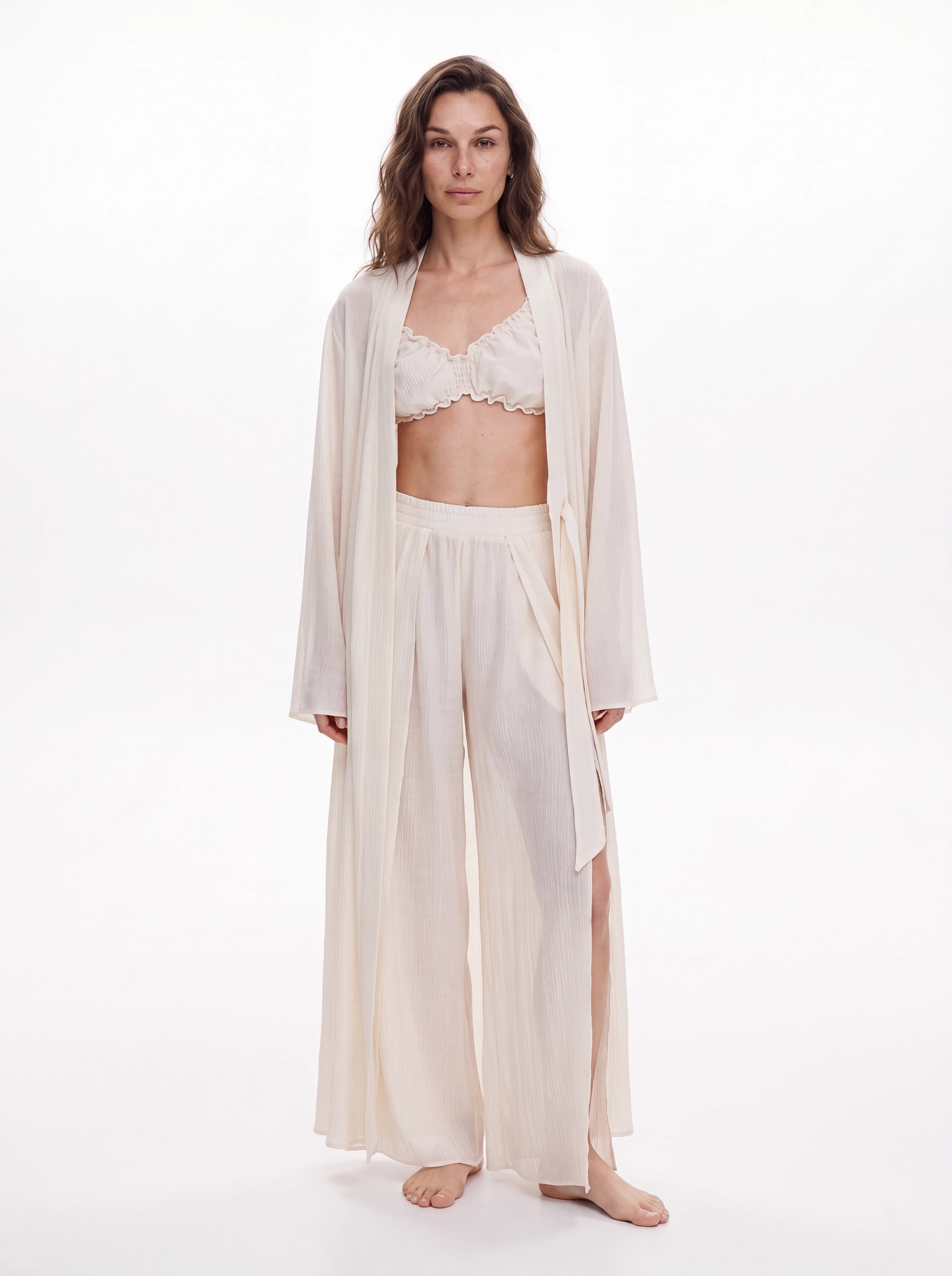 Océane Viscose white Three-Piece Set with Kimono