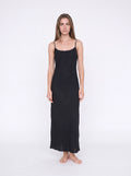 Rosalie Satin Black Maxi Dress with Open Back